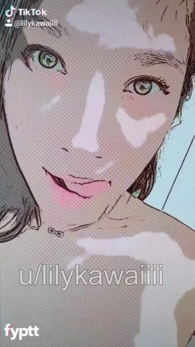 Girl shows her Asian TikTok boobs with naked comic filter challenge