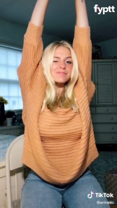 Cute blonde shows her huge TikTok boobs under her sweater