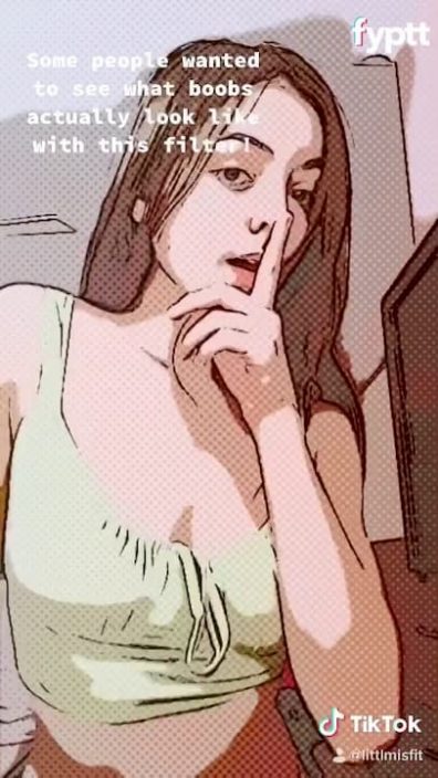 Cute girl comes back with her pretty anime (comic filter) titties on sexy TikTok