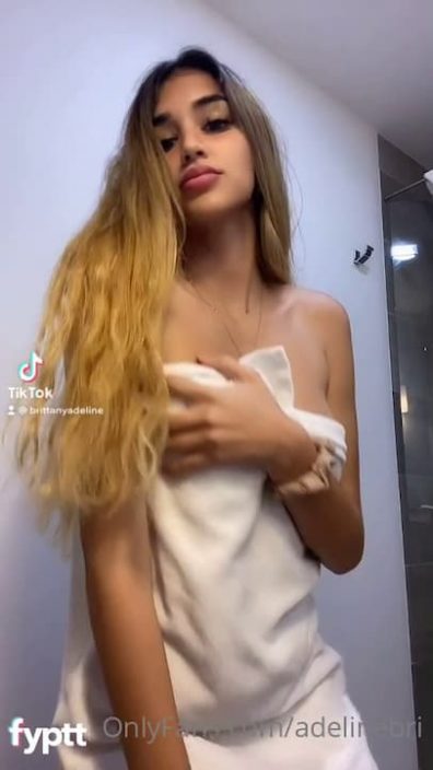 Sexy Adeline gets naked and shows her tits on TikTok with Buss It challenge