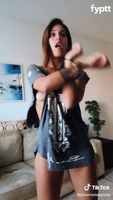 Right nipple slips out of her loose shirt on sexy TikTok