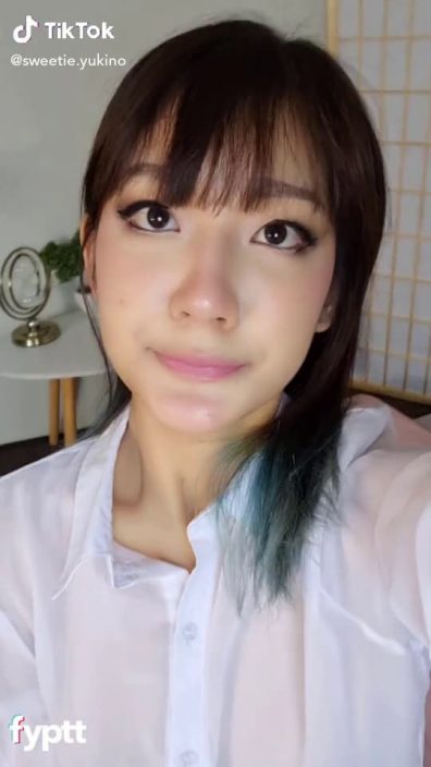 Cute asian wearing a sexy see-through shirt without bra on TikTok