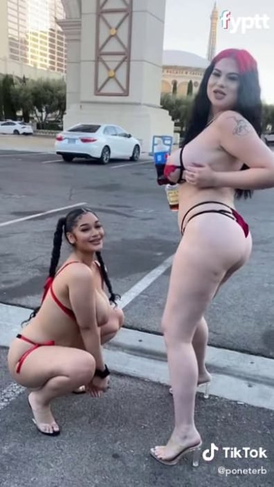 TikTok thots dancing and filming with naked topsin public