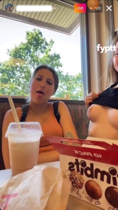 Naughty beautiful girl flashing her tits on her friend's livestream