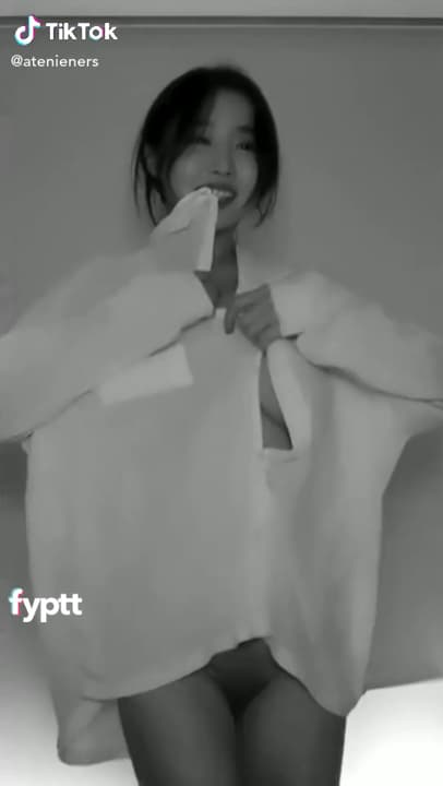 Beautiful korean with hot big natural tits doing a sexy TikTok dance while  wearing a big white shirt - FYPTT