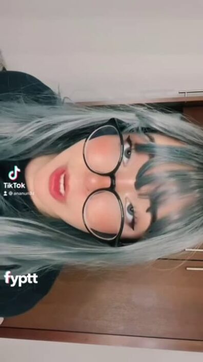 Cute girl with glasses makes ahegao face while her tits bouncing on TikTok