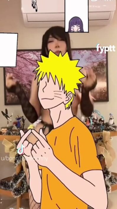 Topless girl doing NSFW TikTok 'Naruto Shippuden' dance trend with cute animations