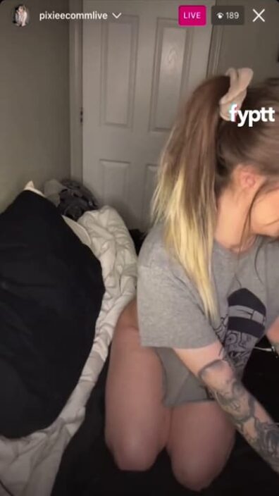 Cute girl fucking herself on Instagram porn with panties on the side