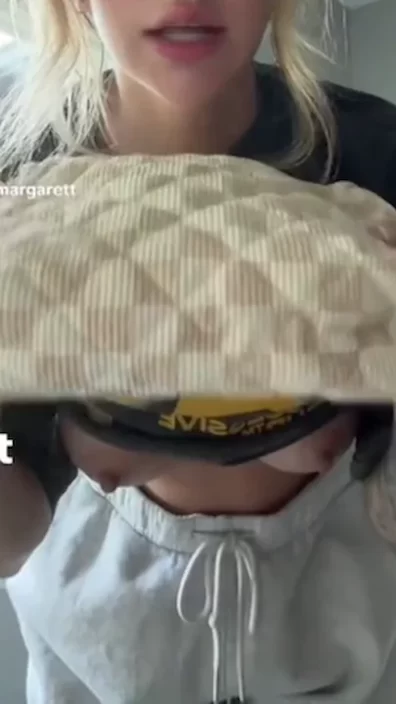 Attractive sexy slut with glasses bypasses TikTok filter to reveal her tits with big nipples